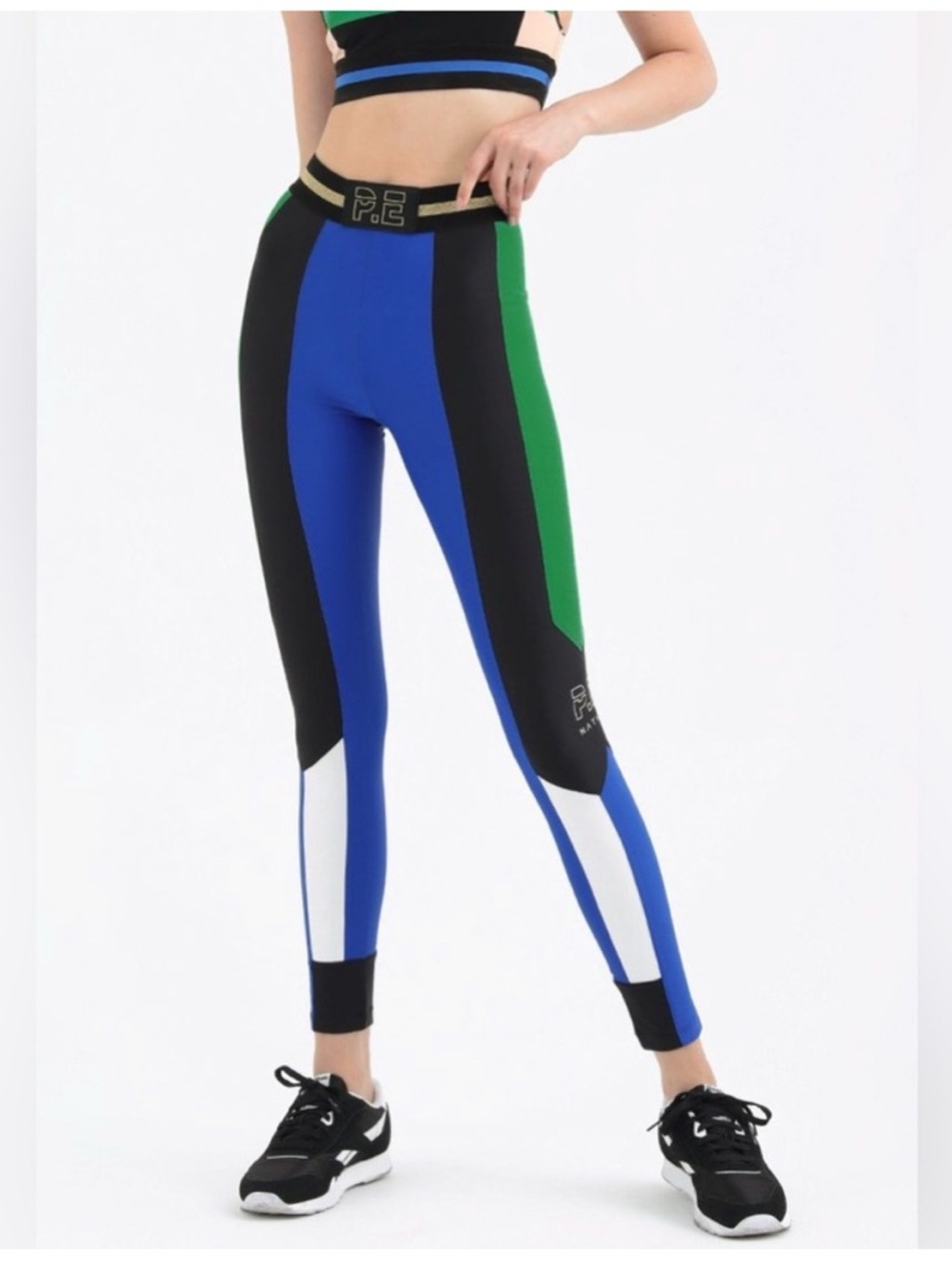 P.E Nation Blue, Green & Black Colorblock High-Waist Leggings